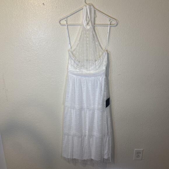 NEW Lulus Positively Precious White Floral Mesh Tiered Halter Midi Dress Lg NWT - Picture 5 of 11